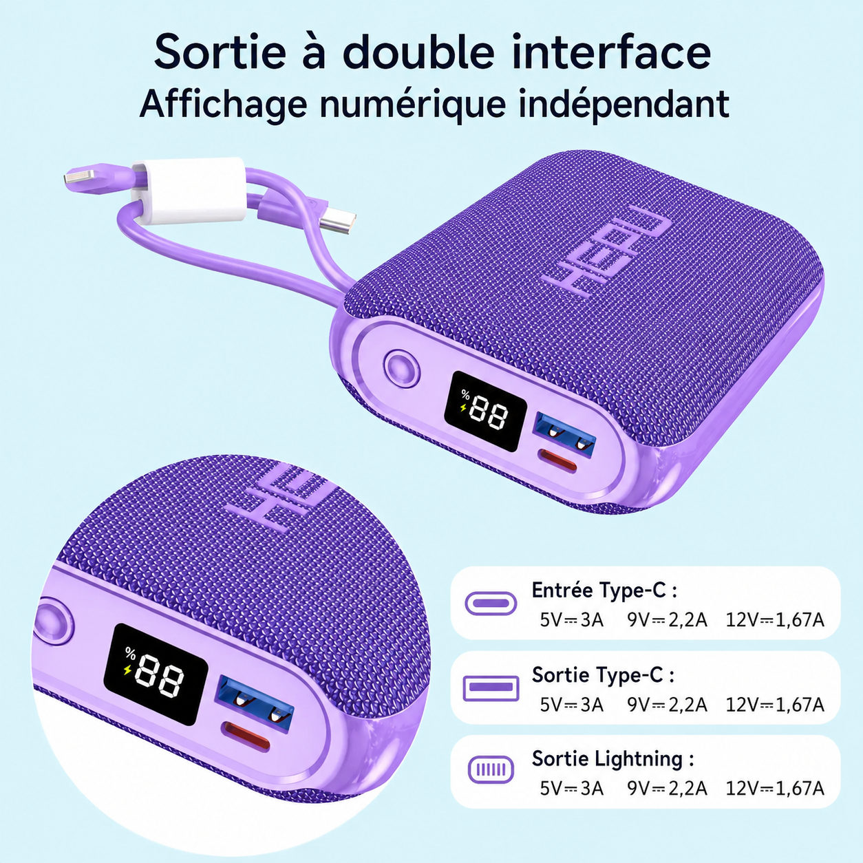Power Bank Hepu HP-235 20000mAh 22.5W avec Fonction de charge rapide