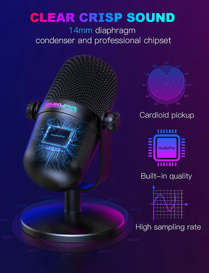 M830 - Microphone à condensateur USB pour Chanter, Discuter en Direct, Streaming